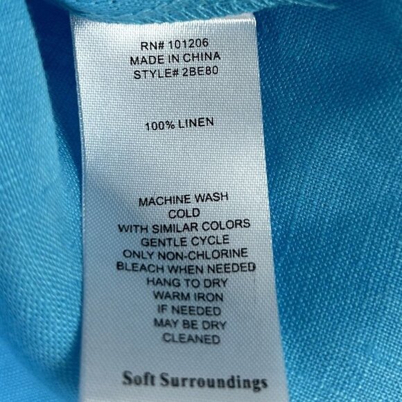 Soft Surroundings Linen Tunic Top Womens Size Small Blue Button Back - Picture 6 of 10